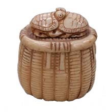 OX BONE CARVED BASKET W/ TURTLE